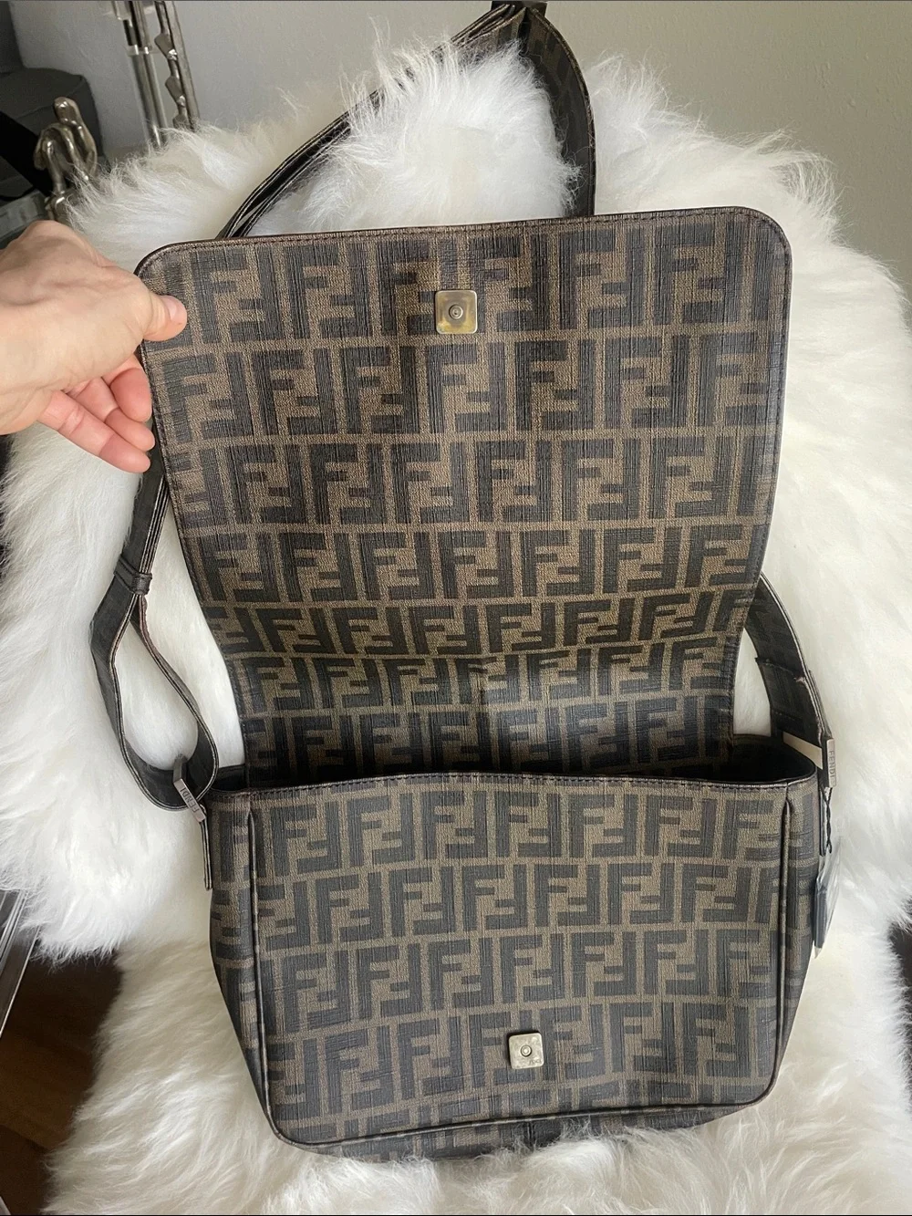 Fendi Brown FF Logo Crossbody Messenger Bag